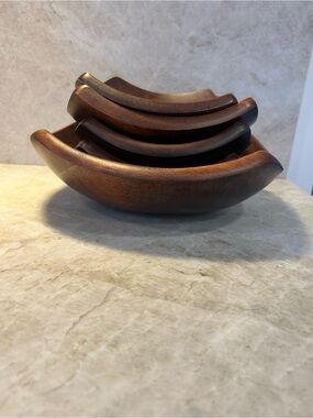 Vintage Baribocraft Canada Teak Salad Bowl Set – Large + 4 Serving Bowls MCM